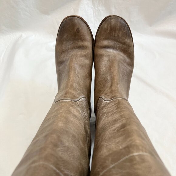 Frye Paige tall riding boots beige brown leather knee high pull on flat 9 womens - Picture 5 of 14